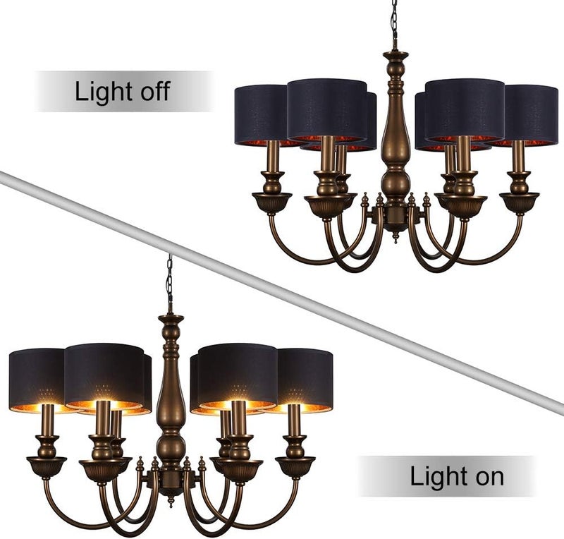 Wellmet Lamp Shades,Small Chandelier Shades ONLY for Candle Bulbs,Clip-on Drum Lampshades,Set of 6, 5.5"x 5.5"x5",Black Gold - Image 4